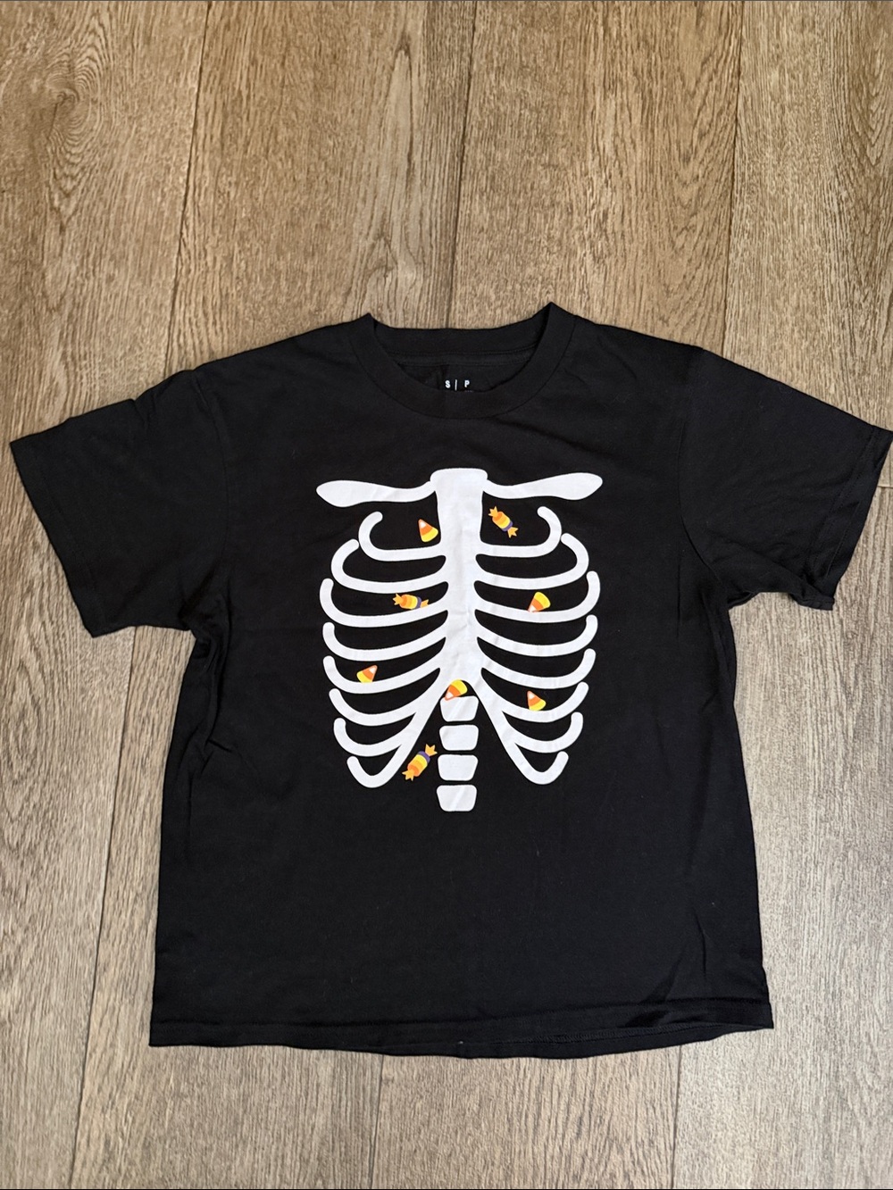 Kids Black Skeleton Tee with Candy Corn Accent - Halloween Costume